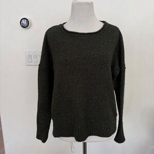 Lumiere Olive Green Crew Neck Sweater Asymmetrical ribbed back Small